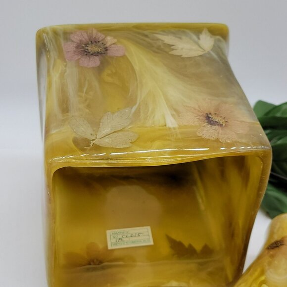 3 Pc Bathroom Set Tissue Box Toothbrush Holder Canister Pressed Flowers Acrylic - Picture 15 of 16